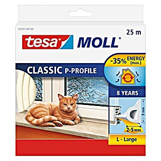 Tesa MOLL P-Profildichtung (Weiß, 6 m x 9 mm x 5,5 mm, Geeignet
