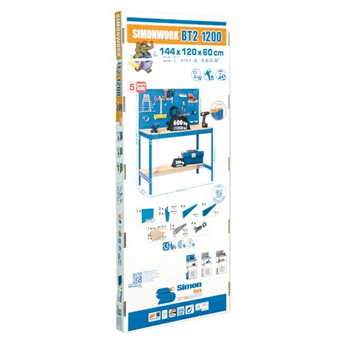 Simonrack Simonwork Werkbank BT2 1200 (L x B x H: 61 x 121 x 144,5 cm, Blau)