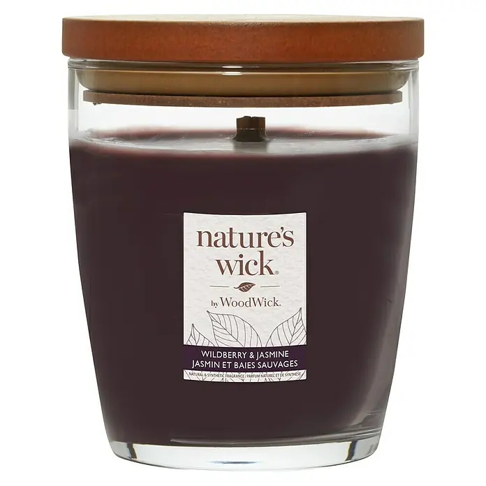 Woodwick Nature's Wick Duftkerze - Im Glas, Wildberry Jasmine, Anzahl Dochte: 1 Stk. - Ein Nature's Wick Duftkerze im Glas mit Holzdeckel, Duft Wildberry & Jasmine.