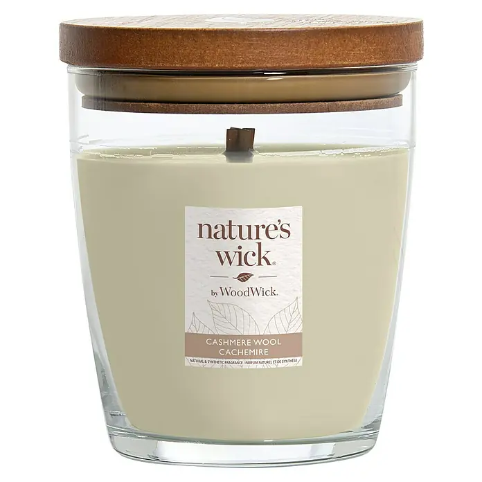 Woodwick Nature's Wick Duftkerze - Im Glas, Cashmere Wool, Anzahl Dochte: 1 Stk. - Nature's Wick Cashmere Wool Kerze mit Holzdeckel und dem Duft von Kaschmirwolle für ein gemütliches Ambiente.