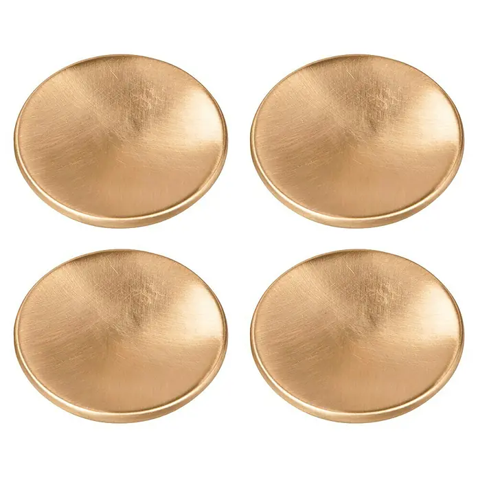 Möbelknopf-Set - 4 Stk., Ø x H: 40 x 14 mm, Sonstige - Vier goldfarbene Möbelknöpfe mit gebürsteter Oberfläche auf schwarzem Hintergrund, ideal für DIY-Projekte und Möbelrenovierungen.