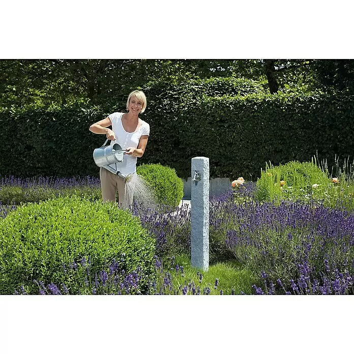 Garantia Wasserzapfstelle Granit - Lightgranite, Höhe: 100 cm - Graue Steinsäule mit Wasserhahn, zum Gießen von Pflanzen im Garten.