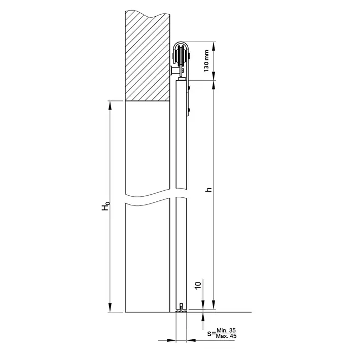 Radex Holzschiebetür-Beschlag Temida - 2.000 mm, Traglast: 100 kg - Schwarzer Hintergrund.