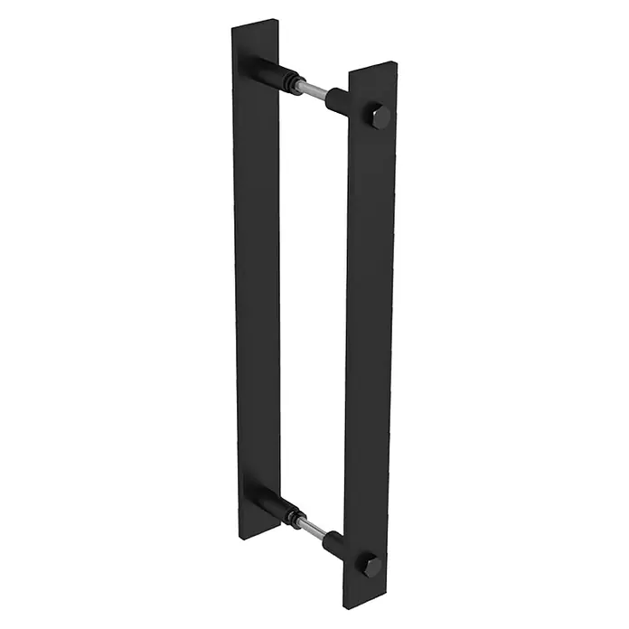 Radex Griffstangenpaar - 365 x 45 x 30 mm, Stahl, Schwarz matt - Schwarzer Handtuchhalter mit zwei rechteckigen Stangen, verbunden durch eine zylindrische Stange mit Schrauben an den Enden für sicheren Halt.
