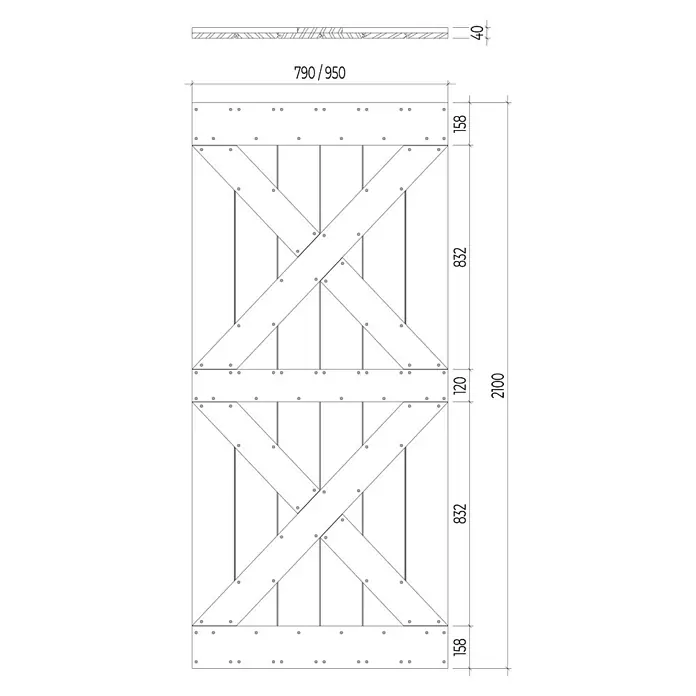 Radex Holzschiebetür Modern Rustic - 95 x 210 cm, Kiefer, Balkeneiche - Schwarzes Bild.