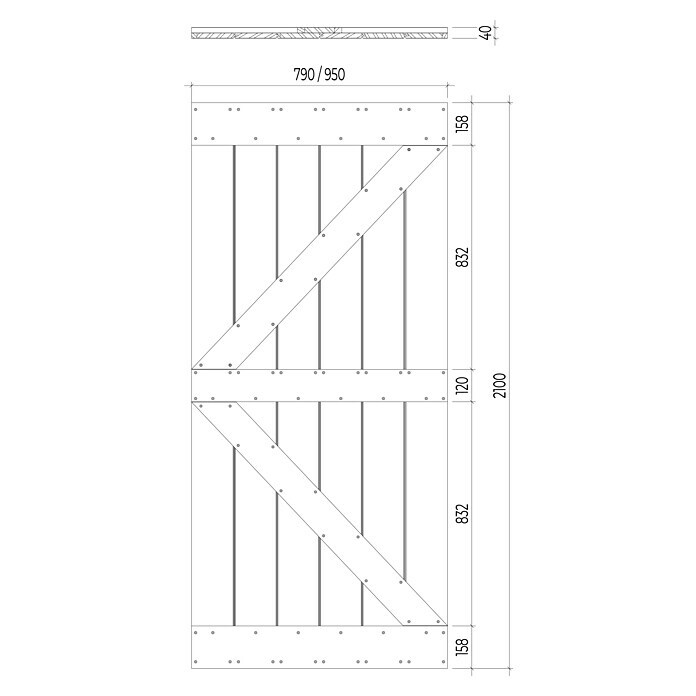 Radex Holzschiebetür Modern Rustic (95 x 210 cm, Kiefer, Farbe: Eiche Rustic, Motiv: K) | BAUHAUS