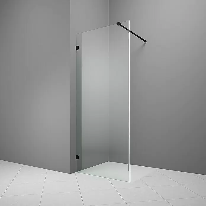 Camargue Air Duschwand - B x H: 87,5 x 200 cm, Beschichtet, Schwarz - Klarglas-Duschwand mit schwarzen Wandhalterungen und Stabilisierungsstange.