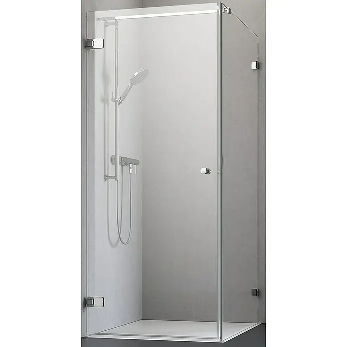 Camargue Air Eckdusche C24+C27 - 97,5 x 87,5 x 200 cm, Beschichtet, Silber, Glasstärke: 8 mm - Duschkabine mit klaren Glaswänden und Chrombeschlägen. Das Design ist modern und minimalistisch.