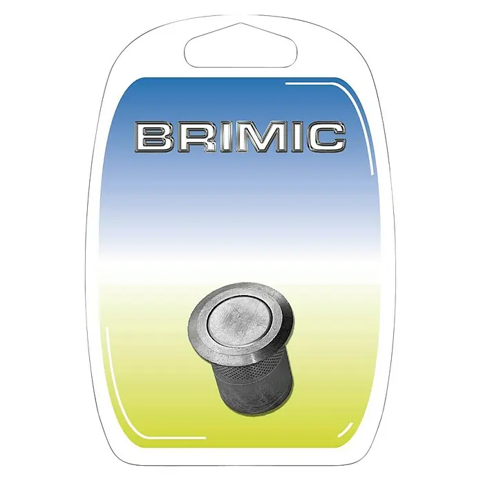 Micel Brimic Tirador empotrable - Diámetro exterior: 22 mm, Níquel, Apto para: Puertas correderas - Producto BRIMIC en embalaje. El producto es un objeto cilíndrico gris con superficie moleteada, presentado en un blíster transparente.