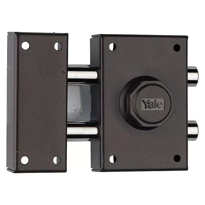Yale Cerradura con cerrojo 16RHP - An x Al: 60 x 90 mm, Acero, Marrón, Pintado - Cerradura Yale marrón oscuro de sobreponer con cuatro pasadores cromados.
