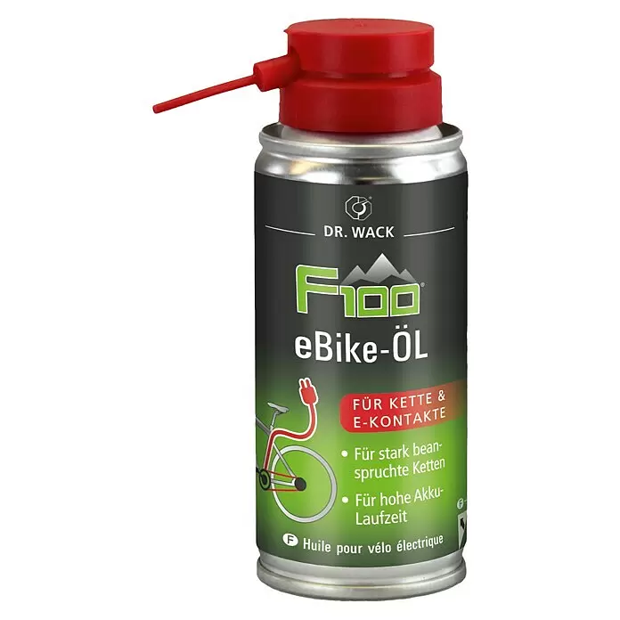 Dr. Wack Kettenöl F100 - 100 ml - Dr. Wack F100 eBike-Öl Spraydose mit roter Kappe. Schmiermittel für stark beanspruchte E-Bike-Ketten und E-Kontakte, für hohe Akku-Laufzeit.