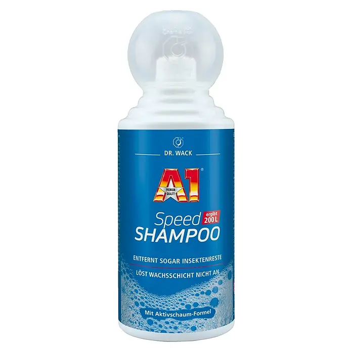Dr. Wack Auto-Shampoo Konzentrat A1 - Geeignet für: Autolacke, 500 ml - Produktansicht: A1 Speed Shampoo von Dr. Wack, ein Premium-Qualitätsshampoo für schnelle und effektive Reinigung mit Aktivschaum-Formel.