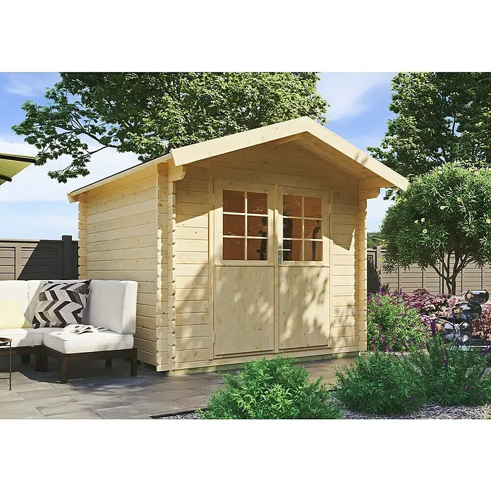 Kiehnholz Gartenhaus Vaasa - Außenmaß inkl. Dachüberstand (B x T): 280 x 300 cm, Holz, Natur - Holzgartenhaus mit Doppeltür und Fenstern. Das Gartenhaus bietet zusätzlichen Stauraum und fügt sich perfekt in jeden Garten ein.