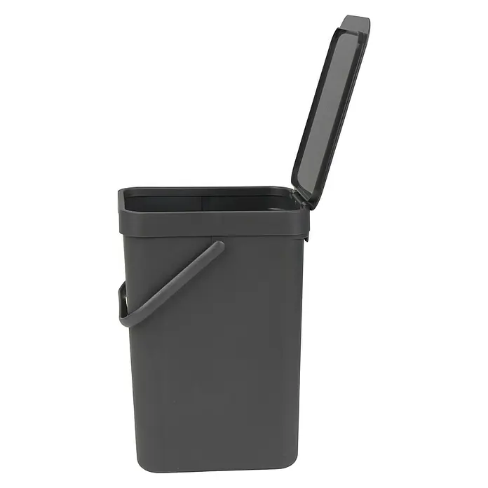 Brabantia Cubo de basura empotrado Sort & Go - 12 l, Gris, Plástico - Un cubo de compostaje gris con tapa abierta, perfecto para la cocina, que ofrece una solución conveniente para la recogida de residuos orgánicos.