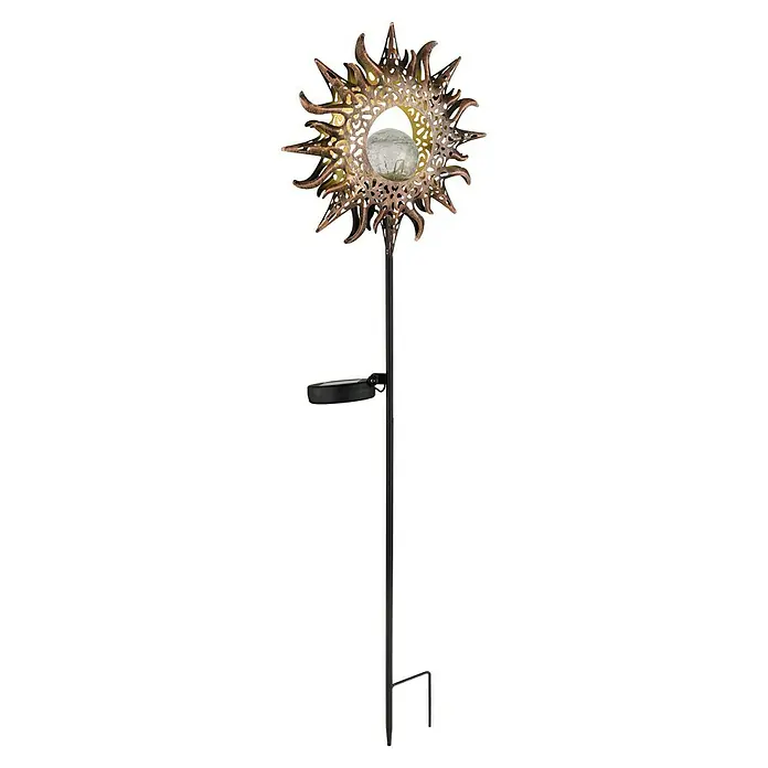 Globo Solar-Erdspieß Sonne - Schwarz/Transparent/Rostfarben, IP44 - Diese Solarleuchte mit einem dekorativen Sonnenmuster ist eine tolle Ergänzung für jeden Garten und sorgt für stimmungsvolle Beleuchtung.