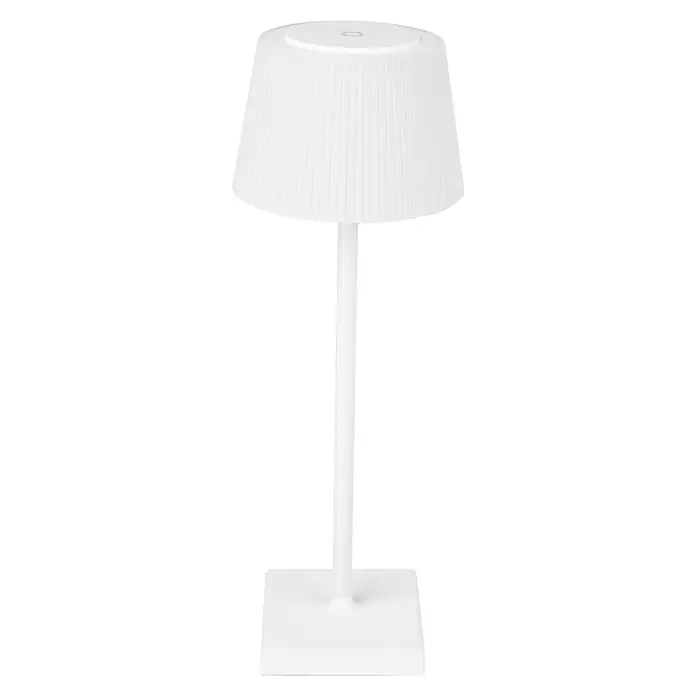 Globo Akku-Tischleuchte GREGOIR - 4 W, Warmweiß, Weiß - Elegante weiße Tischleuchte mit plissiertem Lampenschirm und quadratischem Sockel, ideal für eine stilvolle Beleuchtung.