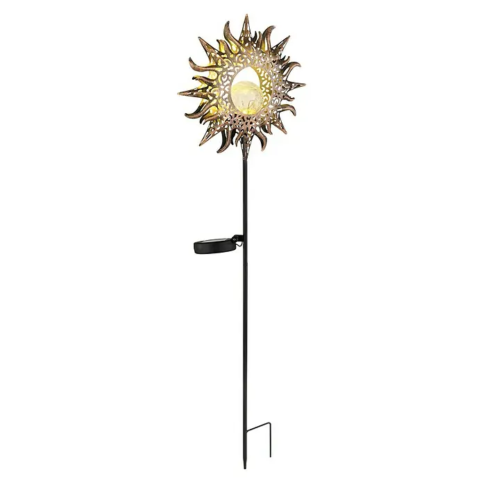 Globo Solar-Erdspieß Sonne - Schwarz/Transparent/Rostfarben, IP44 - Solar-Gartenleuchte mit dekorativem Sonnen-Design und Erdspieß für den Außenbereich, ideal als stimmungsvolle Beleuchtung im Garten.