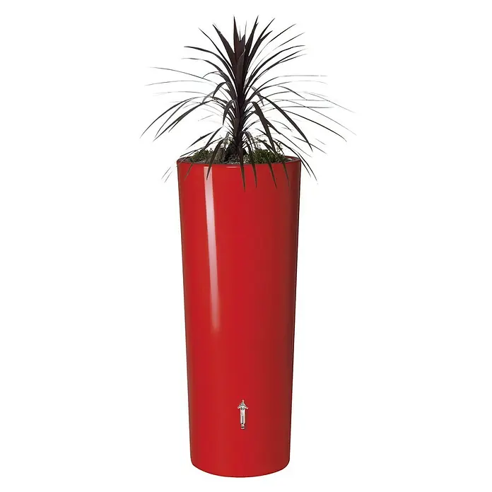 Garantia Modern Line Regenspeicher Color 2 in 1 - 350 l, Tomato - Roter Pflanzkübel mit exotischer Pflanze, ideal für Innen- und Außenbereiche, der Ihrem Zuhause oder Garten einen Hauch von Farbe und Stil verleiht.