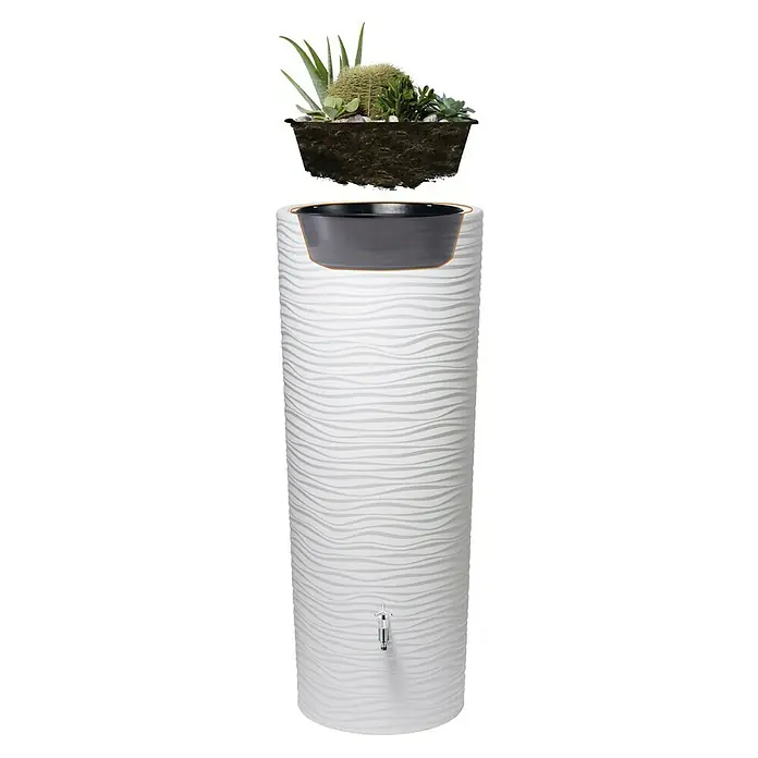 Garantia Modern Line Regenspeicher Natura 2 in 1 - 350 l, Arctic - Dekorativer Regenspeicher mit Pflanzschale: Moderner Wasserspeicher für den Garten mit integriertem Pflanzbereich für individuelle Gestaltung.