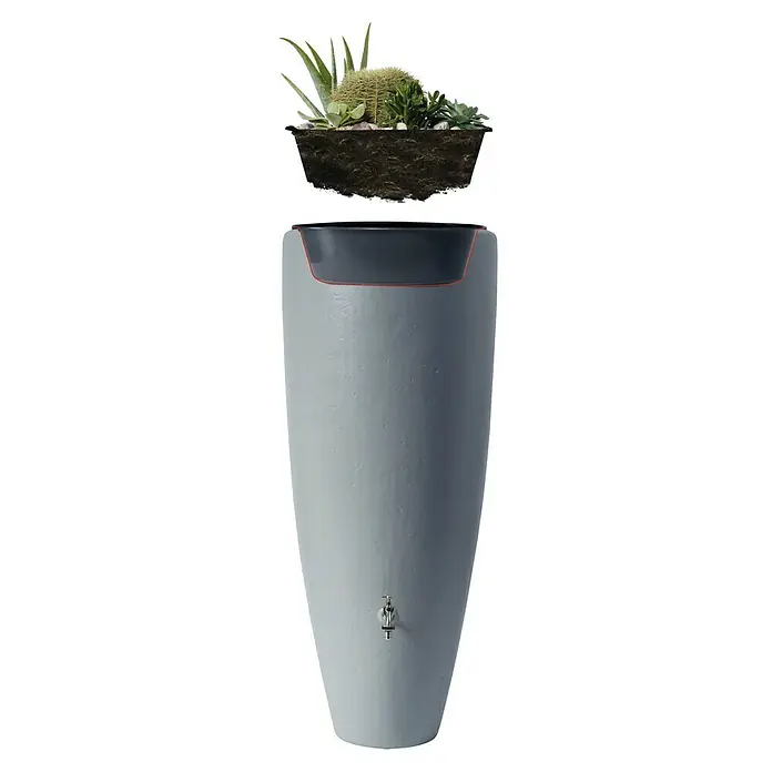 Garantia Classic Line Regenspeicher 2 in 1 - 300 l, Zinkgrau - Eine Regentonnen-Gartenkombination mit Bepflanzungsoberteil in einem modernen Design. Ideal für die umweltfreundliche Gartenbewässerung.