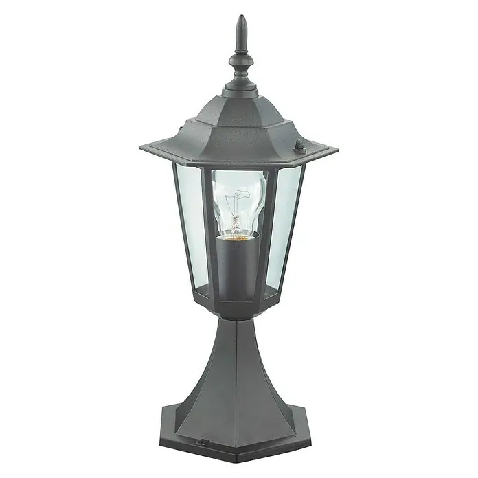 Sobremuro exterior Orlando - 60 W, Negro, 196 x 19,6 x 40,9 cm - Una lámpara de exterior negra clásica con una bombilla dentro, perfecta para crear un ambiente acogedor en jardines y patios.