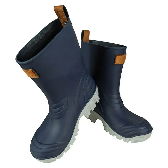 Gummistiefel MiniMe - Schuhgröße: 30, Navy - Ein Paar dunkelblaue Gummistiefel mit beigen Details, ideal für regnerische Tage und Outdoor-Abenteuer.