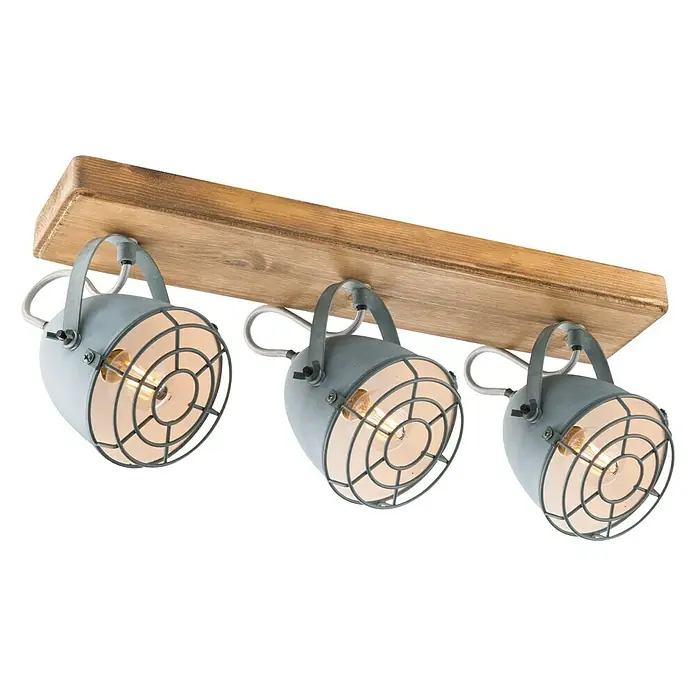 Tween Light Pecco Deckenstrahler - 120 W, L x B x H: 46 x 19,8 x 20 cm, E14, Anzahl Leuchtmittel: 3 Stk. - Deckenleuchte mit drei Strahlern im Industrie-Look. Die grauen Lampen sind an einem Holzbrett befestigt und sorgen für ein angenehmes Licht.
