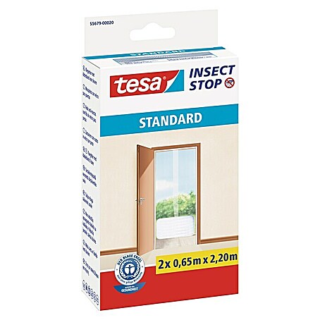Tesa Insect Stop Insektenschutztür Klett Standard (L x B: 2,2 x 0,65 m, Weiß, Klettbefestigung)