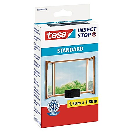 Tesa Insect Stop Insektenschutzfenster Klett Standard (L x B: 180 x 150 cm, Anthrazit, Klettbefestigung)