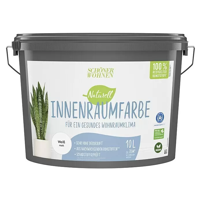 SCHÖNER WOHNEN-Farbe Naturell Wandfarbe InnenraumfarbeWeiß, Matt, 10 l, Konservierungsmittelfrei