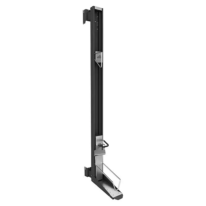Biohort Fahrradlift - Schwenkbar, Dunkelgrau-metallic, Passend für: Gerätehäuser - Schwarzer wandmontierter Fahrradlift mit silbernen Akzenten und 'biohor' Logo, mit Tretmechanismus zur einfachen Fahrradaufbewahrung.