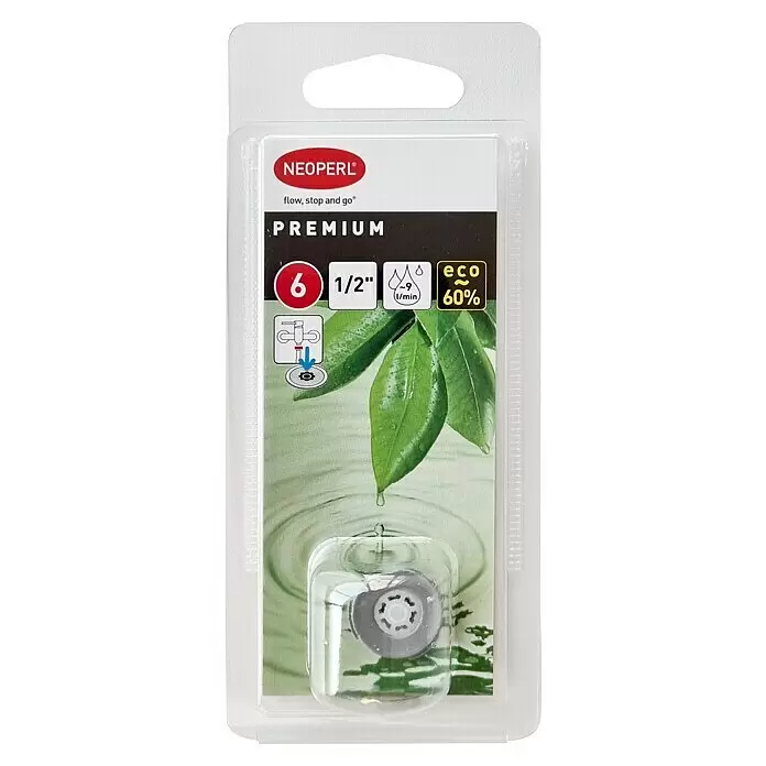 Neoperl Strahlregler - ½″, 1 Stk., 9 l/min - NEOPERL Durchflussregler, 1/2" Größe, 9 l/min, 60% Wassersparfunktion, in Klarsicht-Blisterverpackung.
