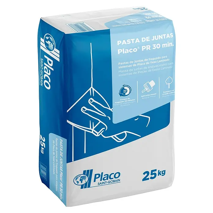 Placo Saint-Gobain Masilla para juntas Rapid - 25 kg - Saco de 25kg de pasta de juntas Placo PR 30 min. para sistemas de placa de yeso laminado. Ideal para acabados perfectos.