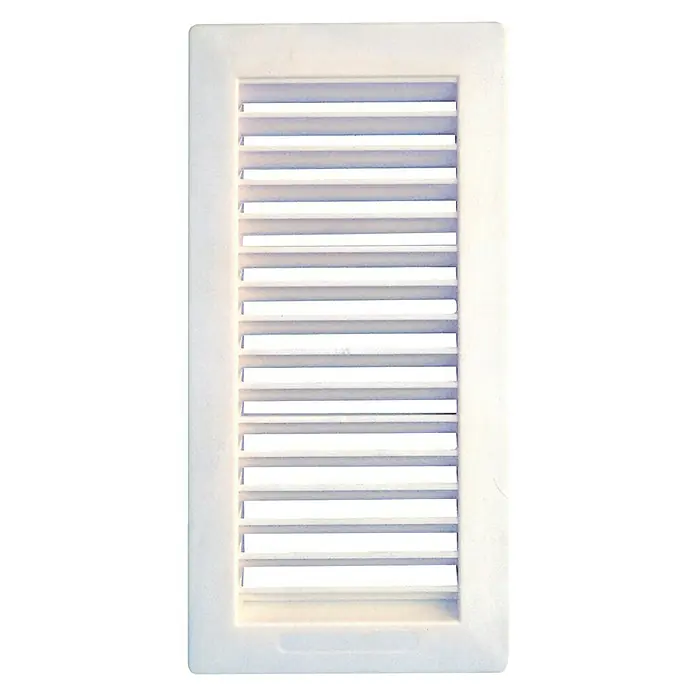 Odem Rejilla de ventilación - 13 x 26 cm, Plástico - Rejilla de ventilación blanca rectangular con lamas para circulación de aire, ideal para instalación en interiores.