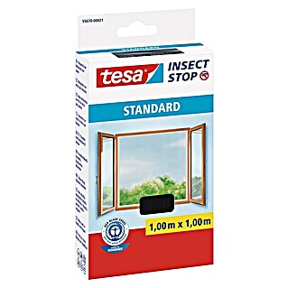Tesa Insect Stop Insektenschutzfenster Standard (B x H: 1 x 1 m, Klettbefestigung, Anthrazit)