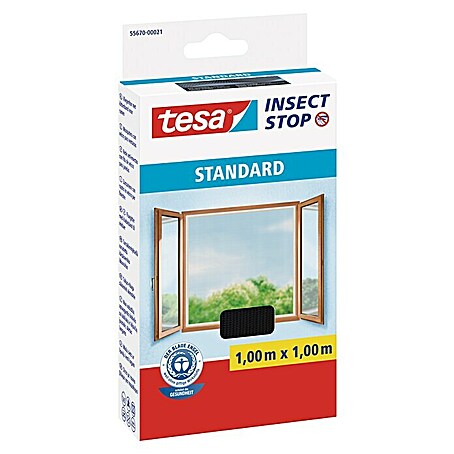 Tesa Insect Stop Insektenschutzfenster (B x H: 1 x 1 m, Klettbefestigung, Anthrazit)