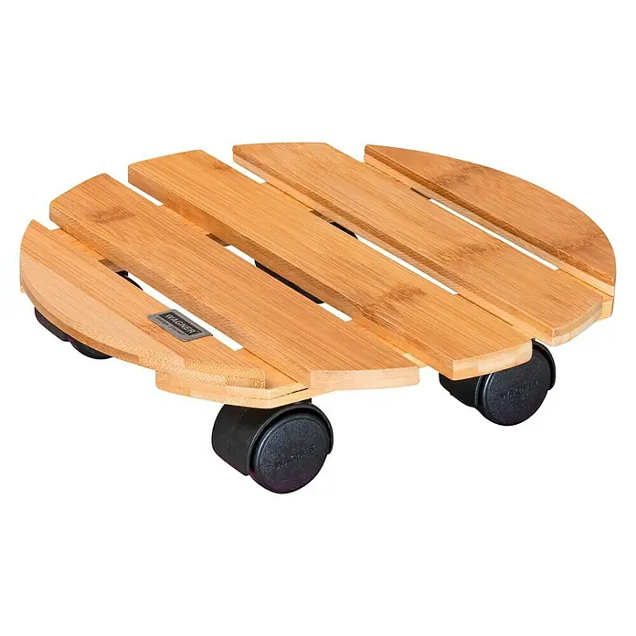 Wagner System Pflanzenroller Bamboo - L x B x H: 29 x 29 x 7 cm, Bambus, Max. Belastung: 100 kg - Drehbare Pflanzgefäß-Untersetzer aus Bambus mit Rollen für bequemes Bewegen von Topfpflanzen.