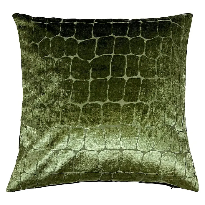 Kissen Carla - Olive, 45 x 45 cm, 100 % Polyester - Dekoratives grünes Kissen mit Kroko-Muster. Die Oberfläche des Kissens ist weich und hat einen luxuriösen Samt-Look.