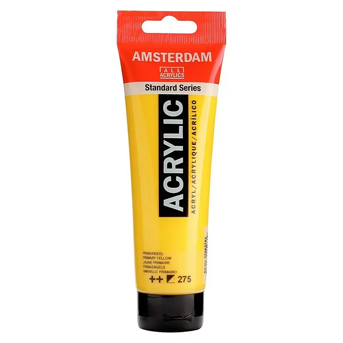 Talens Amsterdam Pintura acrílica Standard - Amarillo primario, 120 ml, Tubo - Imagen de un tubo de pintura acrílica Serie Estándar Amsterdam All Acrylics en Amarillo Primario, ideal para artistas y artesanos.