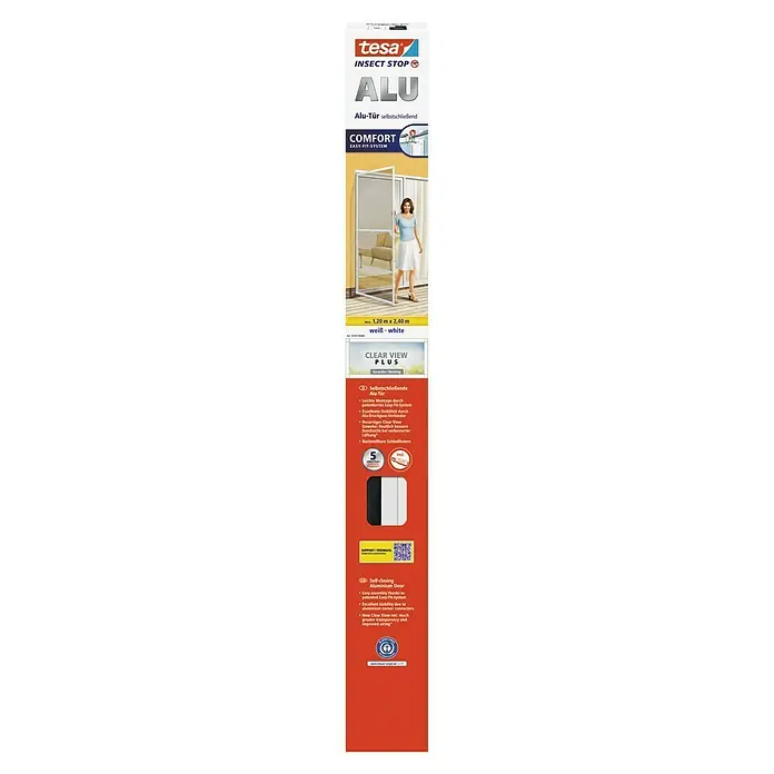 Tesa Insect Stop Insektenschutztür ALU Comfort XL - B x H: 1,2 x 2,4 m, Weiß - Tesa Insektenschutz-Alutür: Selbstschließende Tür mit einfachem Easy-Fit-System für Fenster bis max. 1,20 m x 2,40 m in Weiß.