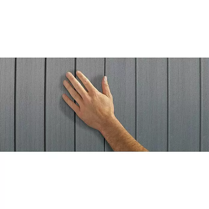 Keter Truhe Cortina Mega - Außenmaß inkl. Dachüberstand (B x T): 191 x 109 cm, Kunststoff, Anthrazit/Schwarz - Hand berührt dunkelgraues, texturiertes Verbunddeck.