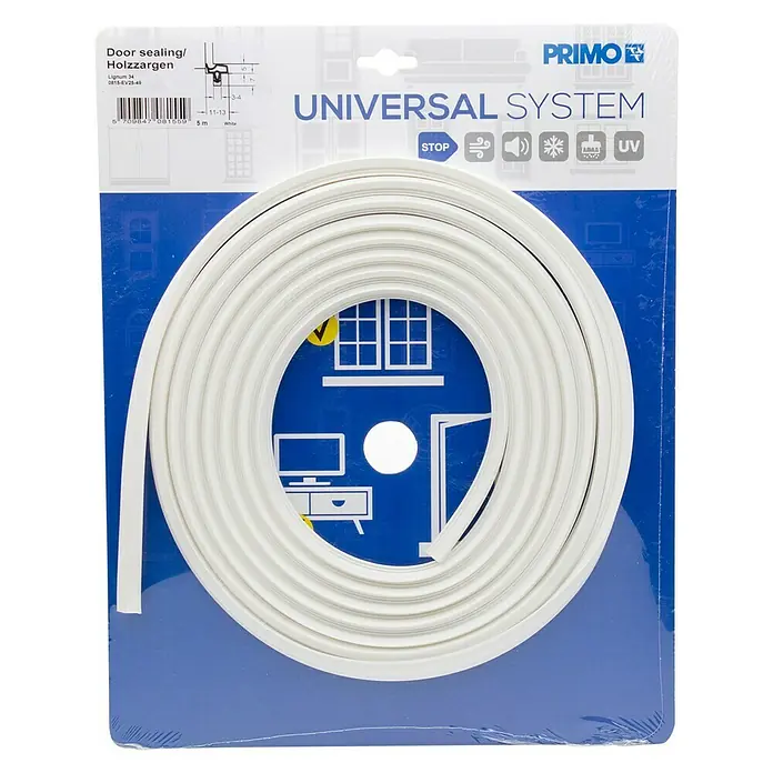 Primo Türdichtung Lignum 34 - Weiß, 5 m, Passend für: Nutbreite 3 – 4 mm - Türdichtung/Holzzargen von Primo, ein Universal-System zur Abdichtung von Türen und Fenstern.