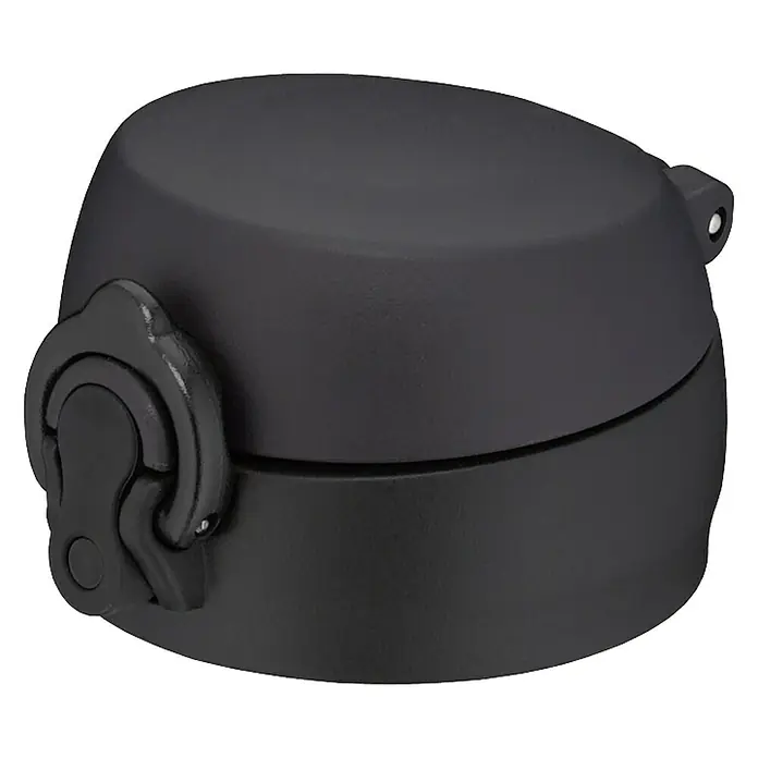 Thermos Thermo-Trinkflasche Ultralight Black - Schwarz, 0,5 l - Nahaufnahme eines schwarzen Thermosflaschenverschlusses. Der Deckel ist zweiteilig und hat einen Drehverschluss.