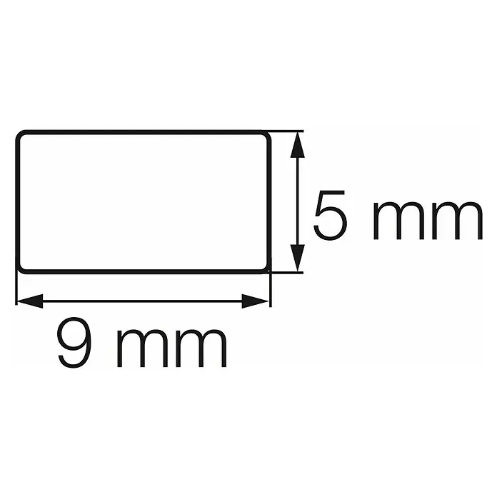 Primo Dichtungsstreifen - Weiß, 6 m x 9 mm x 5 mm - Produktabbildung mit rechteckiger Form, die 9 mm breit und 5 mm hoch ist, um die Produktabmessungen visuell darzustellen.