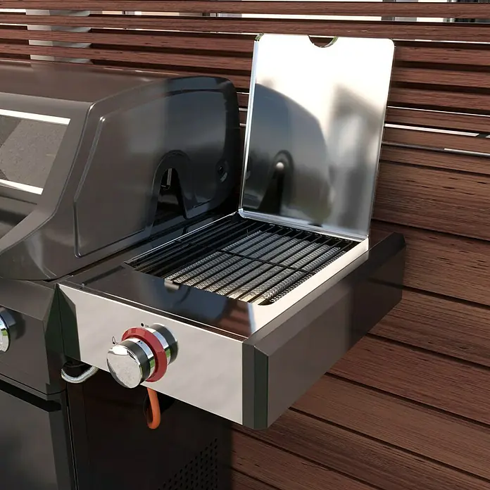 Grillstar Gasgrill Powerburner 350-1 - Grillfläche (B x T): 57 x 41 cm, 8,79 kW, Anzahl Brenner: 3 - Nahaufnahme eines Grills mit geöffnetem Warmhalterost, ideal für jede Terrasse oder Garten. Hochwertige Verarbeitung für Grillliebhaber.