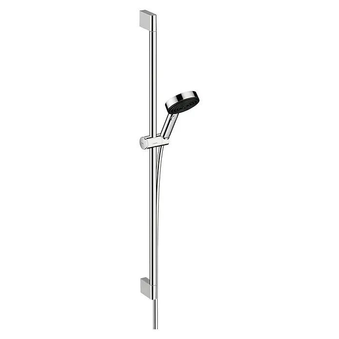 Hansgrohe Pulsify Select S Brausegarnitur 105 - Lochabstand: 91,5 cm, Art Strahl: PowderRain, IntenseRain, Massagestrahl, Chrom, Wassersparfunktion - Eine verchromte Handbrause mit Brausestange. Das moderne Design passt perfekt ins Badezimmer und sorgt für ein angenehmes Duscherlebnis.