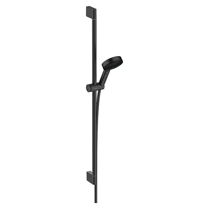 Hansgrohe Pulsify Select S Brausegarnitur 105 - Lochabstand: 91,5 cm, Art Strahl: PowderRain, IntenseRain, Massagestrahl, Schwarz, Wassersparfunktion - Schwarze Duschstange mit Handbrause. Elegantes Design für moderne Badezimmer, optimale Funktionalität.