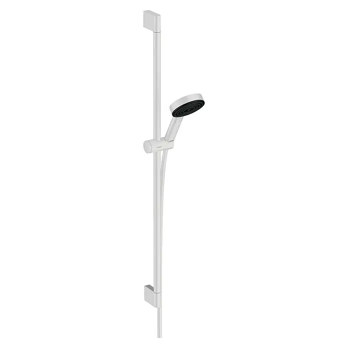 Hansgrohe Pulsify Select S Brausegarnitur 105 - Lochabstand: 91,5 cm, Art Strahl: PowderRain, IntenseRain, Massagestrahl, Weiß, Wassersparfunktion - Duschstangenset mit Handbrause, das eine flexible Höheneinstellung ermöglicht und ein angenehmes Duscherlebnis bietet.