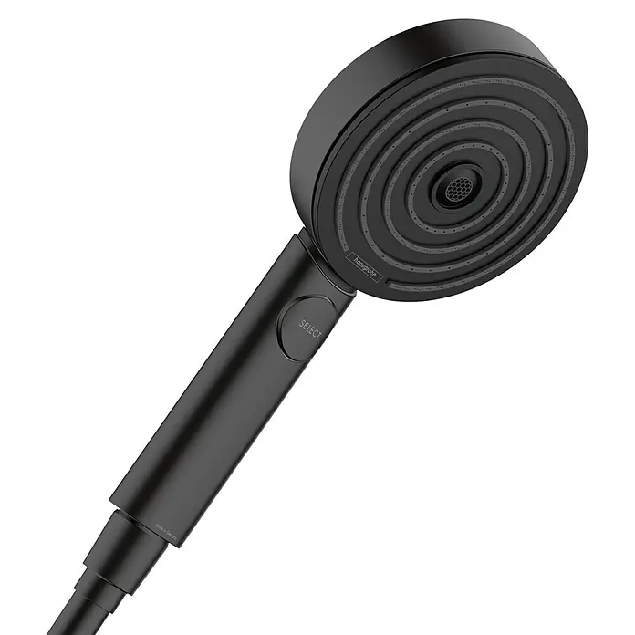 Hansgrohe Pulsify Select S Handbrause 105 Activation EcoSmart - Durchmesser: 10,5 cm, Schwarz - Die schwarze Handbrause von Hansgrohe mit der Aufschrift „Select“ bietet verschiedene Strahlarten für ein individuelles Duscherlebnis.