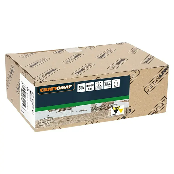 Craftomat Schleifblätter - Körnung: 180, Länge: 150 mm, 1 Stk. - Eine Packung Craftomat Schleifpapier mit 50 Stück, Körnung 180, für 100x150mm Schleifmaschinen.